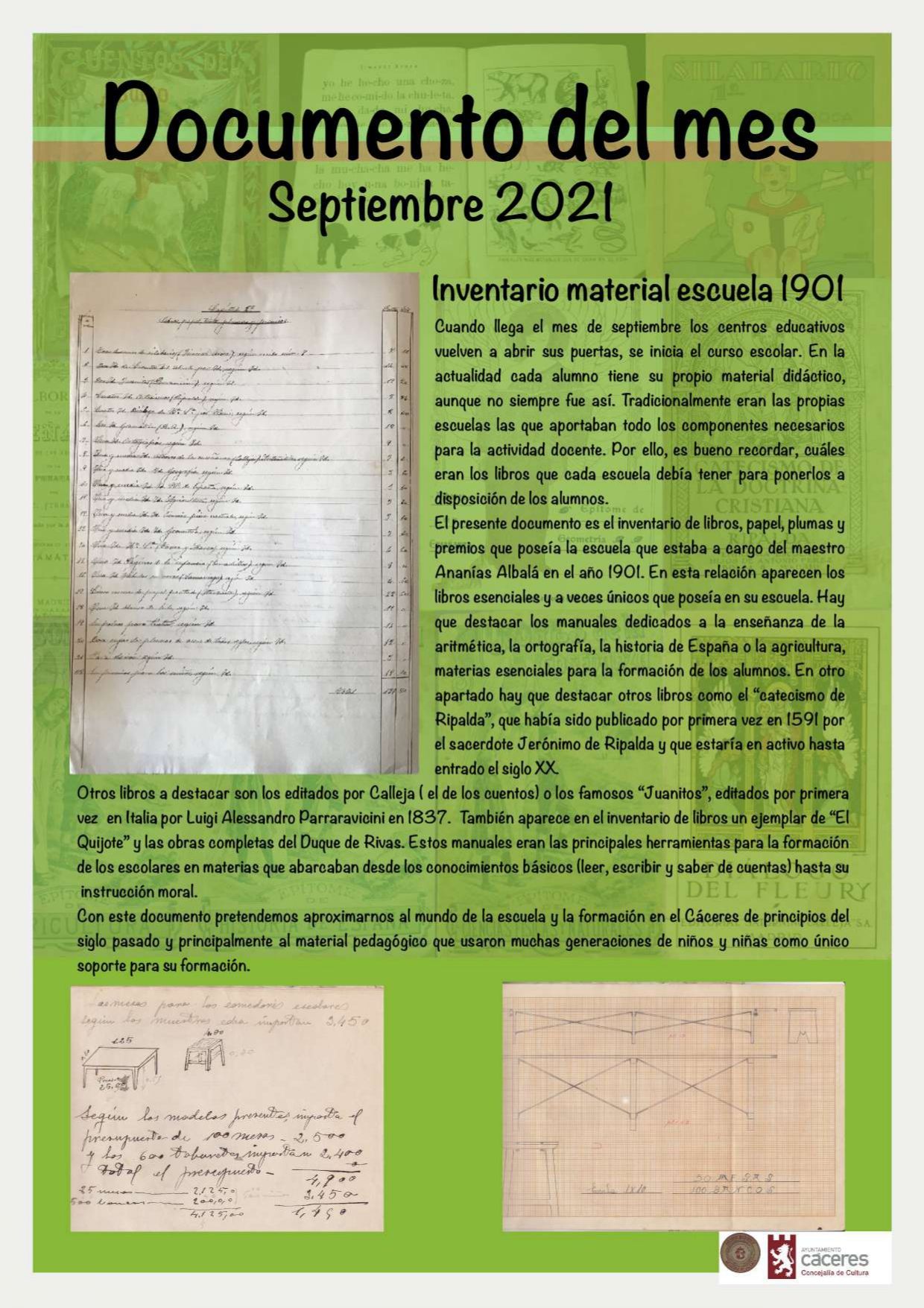 El Palacio de la Isla expone como ‘Documento del Mes’ de septiembre el inventario de libros, papel, plumas y premios de una escuela en el año 1901