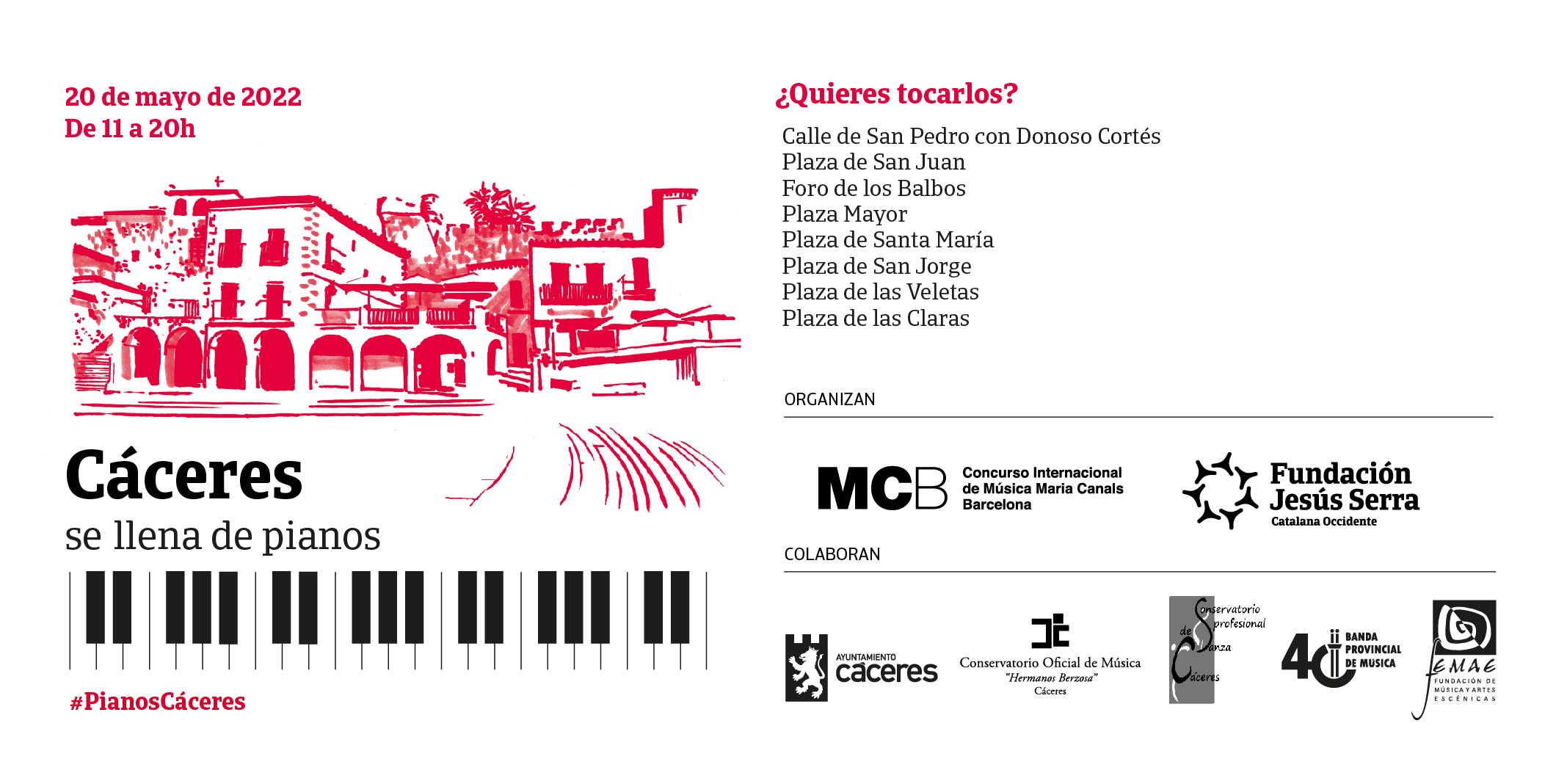La iniciativa ‘Tu ciudad se llena de pianos’ inundará de música la ciudad monumental cacereña
