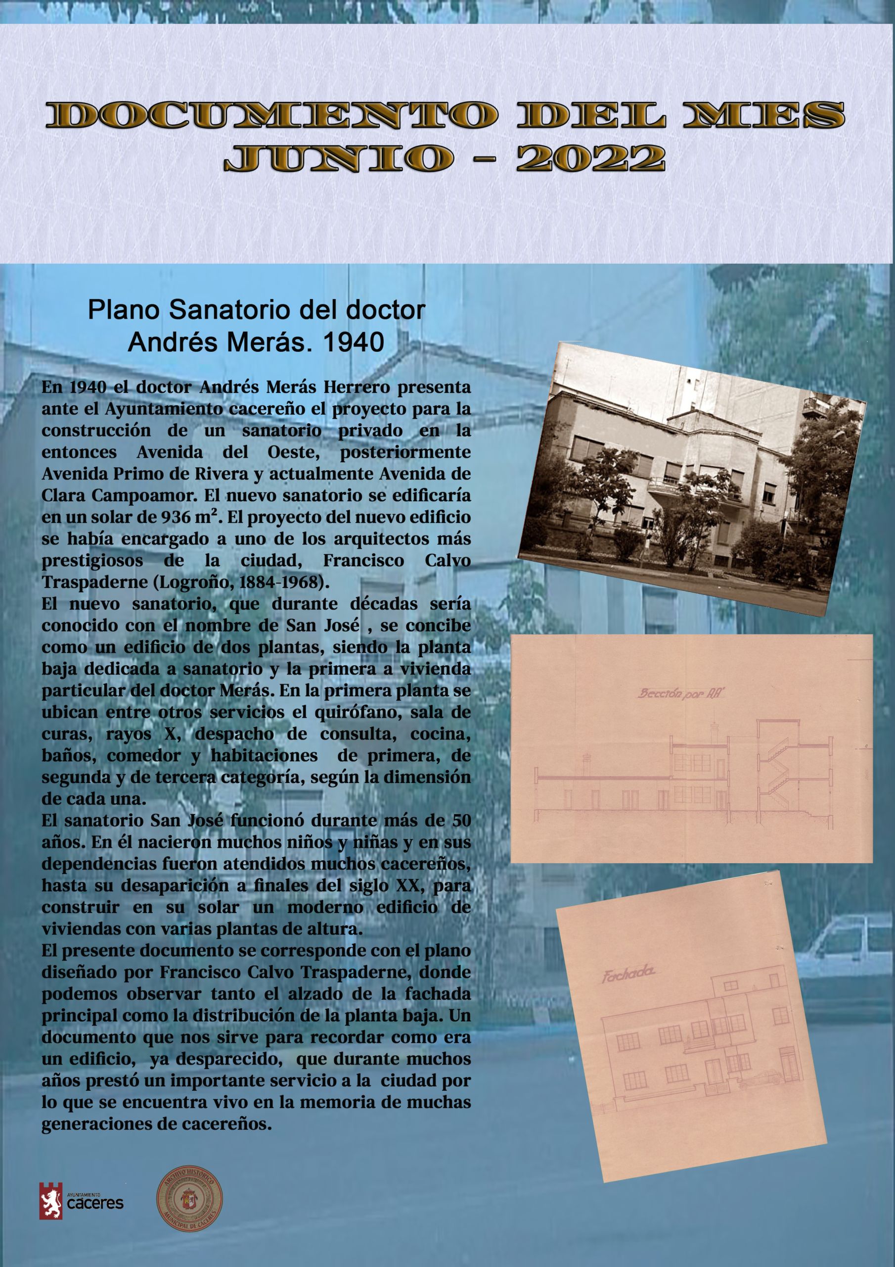 El Palacio de la Isla expone como ‘Documento del Mes’ de junio el plano del sanatorio del doctor Andrés Merás del año 1940