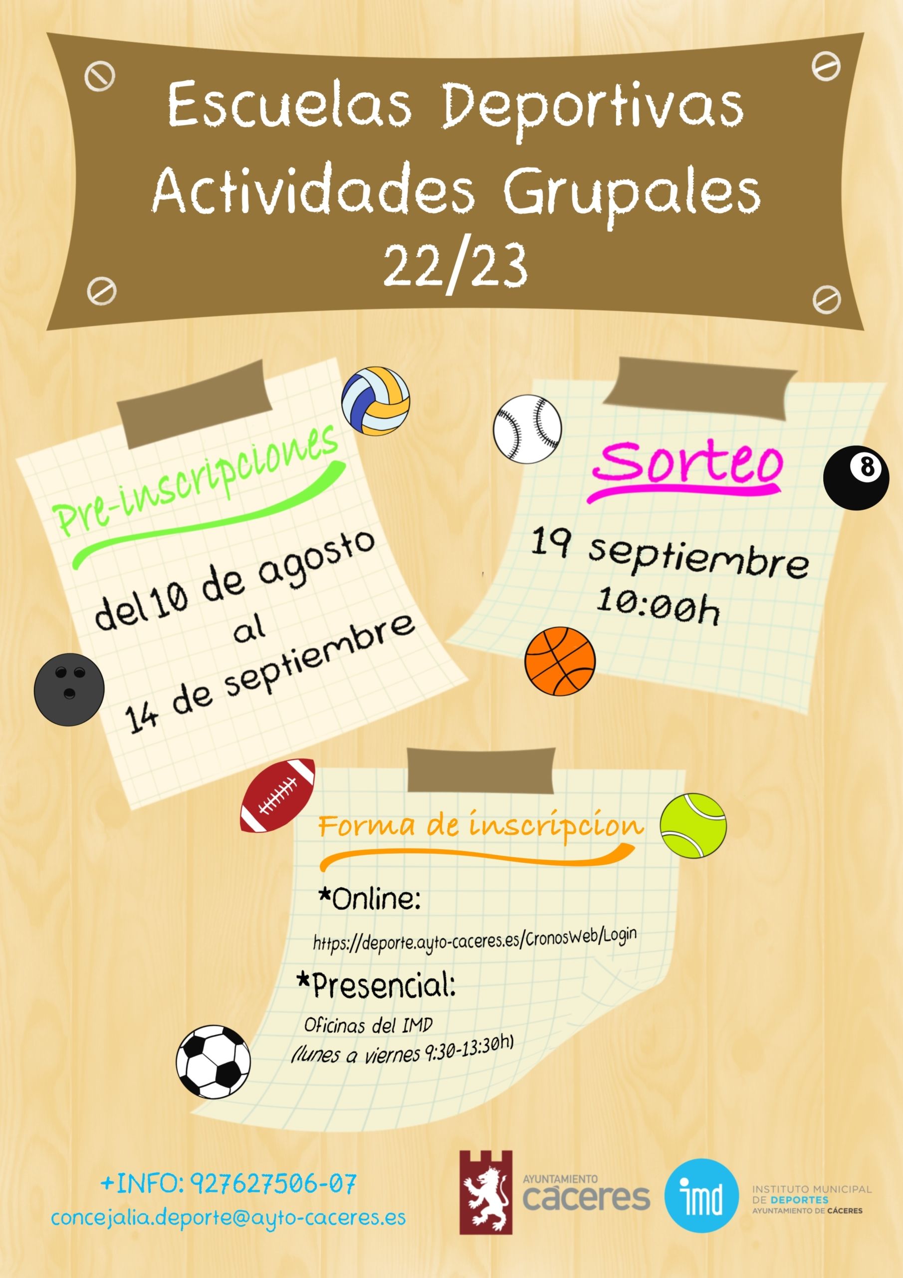 El plazo de inscripción para las Escuelas Deportivas y Actividades Grupales comienza hoy con un incremento de las plazas